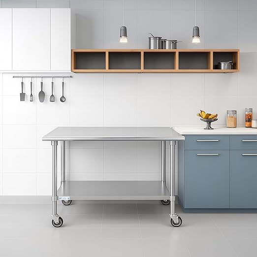 Hally Stainless Steel Table for Prep & Work 24 x 30 Inches with Caster Wheels, NSF Commercial Heavy Duty Table with Undershelf and Galvanized Legs for Restaurant, Home and Hotel