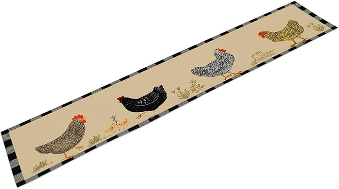 Farmhouse Roosters Chickens Table Runners, Black White Buffalo Plaid Vintage Rustic Animal Table Runner for Wedding Coffee Dining Table Party Home 13x90in