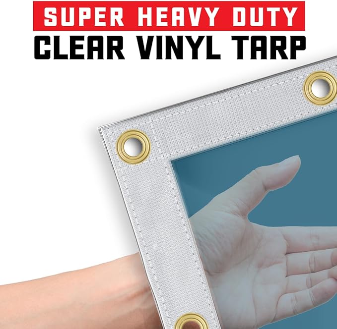 Core Tarps 30 Mil Extreme Heavy Duty Clear Tarp with Gromments - 8x20ft Super Clear Tarps Heavy Duty Waterproof Vinyl Tarpaulin, Transparent Tarp for Outdoor, Camping & Construction, Clear Grey