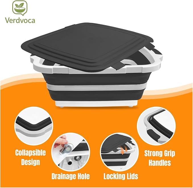 16L Black Collapsible BBQ Prep Tub with Locking Lids & 21 Inch Tyvek Brown BBQ Blanket for Resting Meat