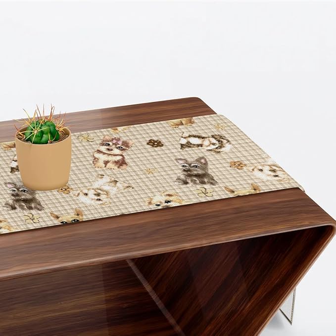 Cute Puppy Table Runner Kitchen Dining Table Runner 13*108in Table Center Decor for Indoor Outdoor Home Holiday Party