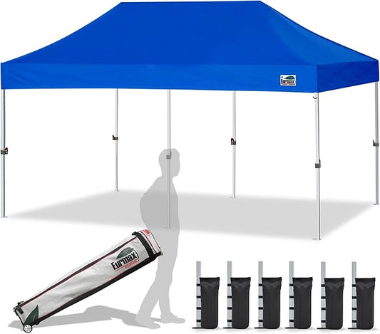 Eurmax USA 10'x20' Pop Up Canopy Tent Commercial Instant Canopies with Heavy Duty Roller Bag,Bonus 6 Sand Weights Bags (Blue)