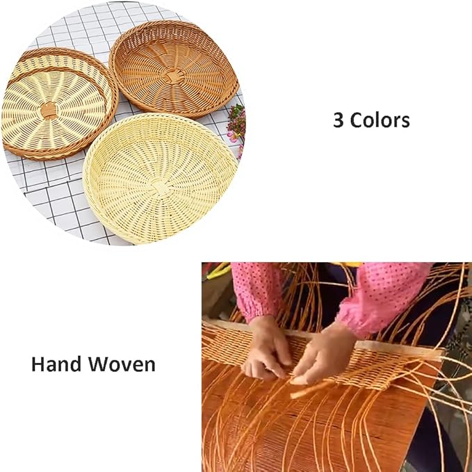 RT&BS Round Wicker Bread Basket, Christmas Food Baskets, Eco-Friendly Sturdy Stackable Fruit Basket for Kitchen, Store, Restaurant, Party (Brown, S)