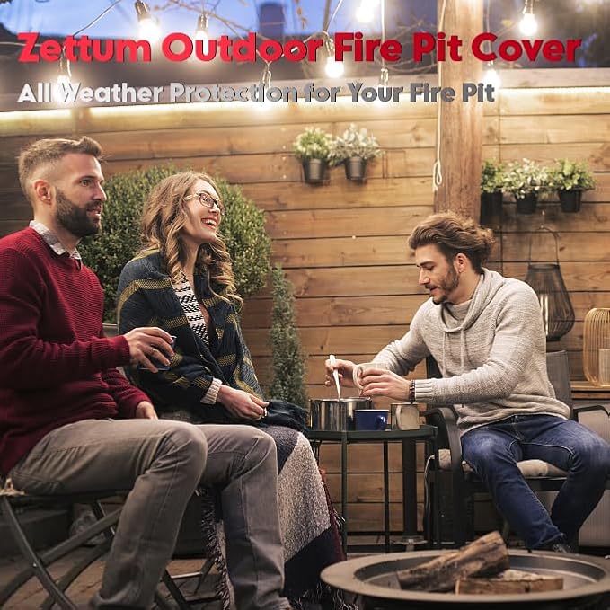 Zettum Fire Pit Cover Round 44 Inch - Outdoor Firepit Cover Waterproof & Heavy Duty, 600D Patio Fire Table Cover Gas Fire Pit Accessories Fade & Weather Resistant - 44 x 44 x 24 Inch