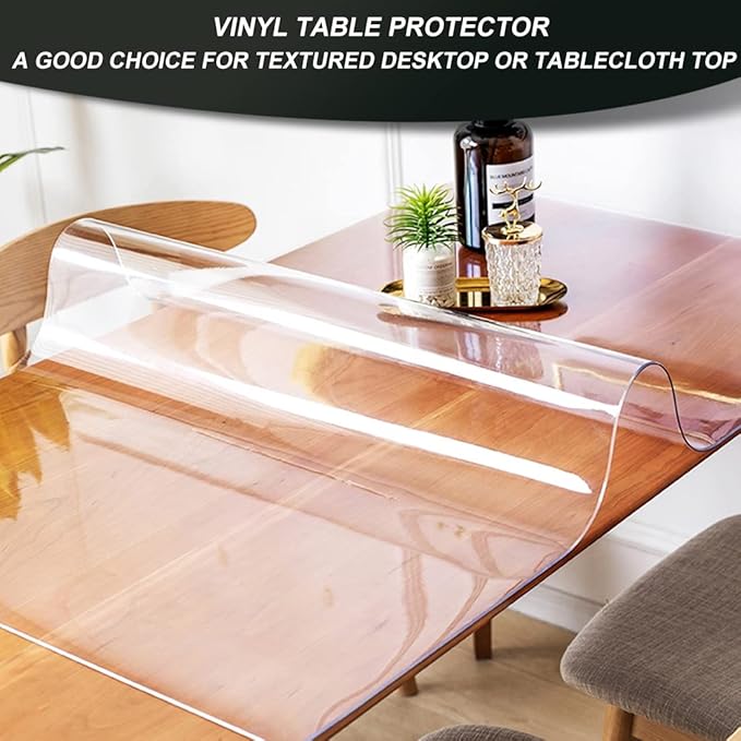 PVC Table Protector - Clear Vinyl Plastic Desk Mat - Waterproof Wipeable - 18x55 Inch - 1.5mm Thick