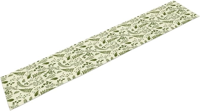 Green Leaves Table Runner,Spring Summer Herbs Botanical Natural Plants Print Table Runner for Kitchen Dining Table Farmhouse Home Party Decor 13x90in