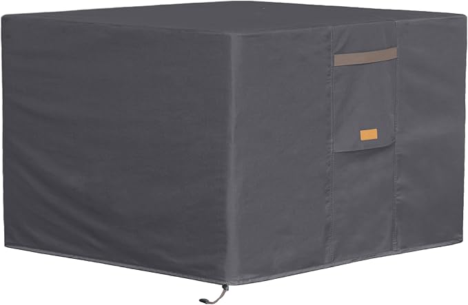 Fire Pit Cover 600D Heavy Duty Waterproof Fabric With PVC Coating Square 32" Wx 32" D x 24" H Dark Grey Fits for 28-32 Inch Fire Pit Table Fade Resistant Outdoor Firepit Cover