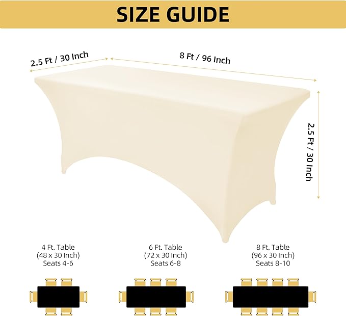 2-Pack 8ft Spandex Table Covers for Rectangle Folding Tables - Washable Elastic Tablecloth - Ultimate Fitted Table Protector for Birthday Parties, Trade Shows, Banquet