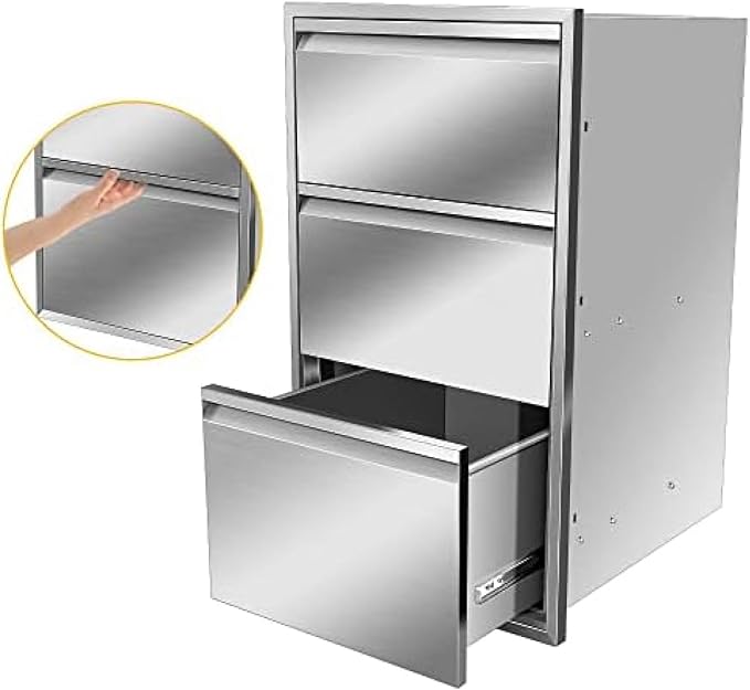 Flush Mount Stainless Steel Double Drawers with Recessed Handles for Outdoor Kitchens Or BBQ Island,-17W X 30H X 21D Inch