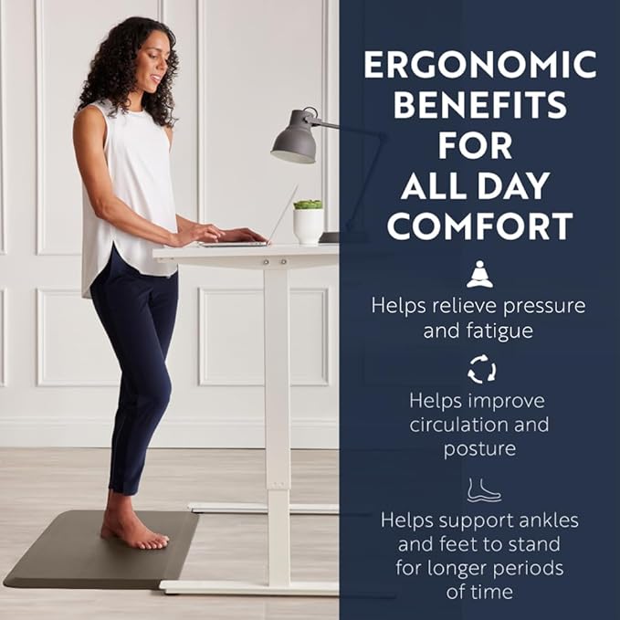 KANGAROO Thick Ergonomic Anti Fatigue Mats for Kitchen Floor, Cushioned Standing Office Desk Mat, Waterproof Scratch Resistant Topside, Supportive All Day Comfort Padded Foam Rugs, 17x24, Cappuccino