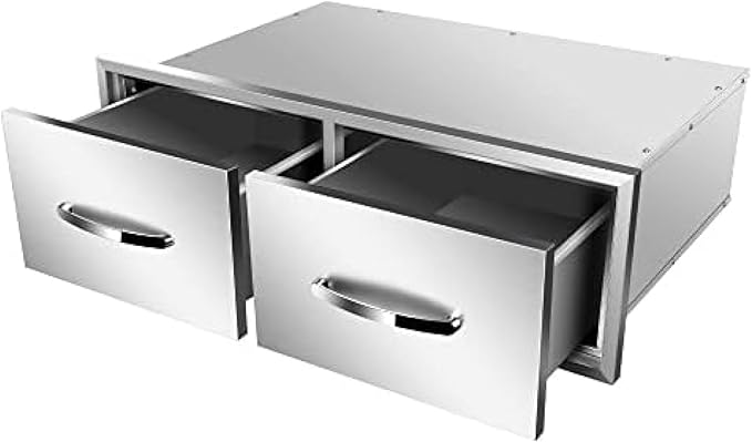 Stainless Steel Outdoor Kitchen Drawers - 3-Drawer BBQ Drawer, Built-in, Flush Mount - 30Wx20Dx10H