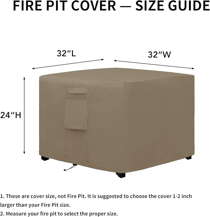 Easy-Going Outdoor Fire Pit Cover Square 32" Lx32 Wx24 H, Durable Outdoor Gas Firepit Cover, Waterproof and Weatherproof Cover for Fire Pit, Camel
