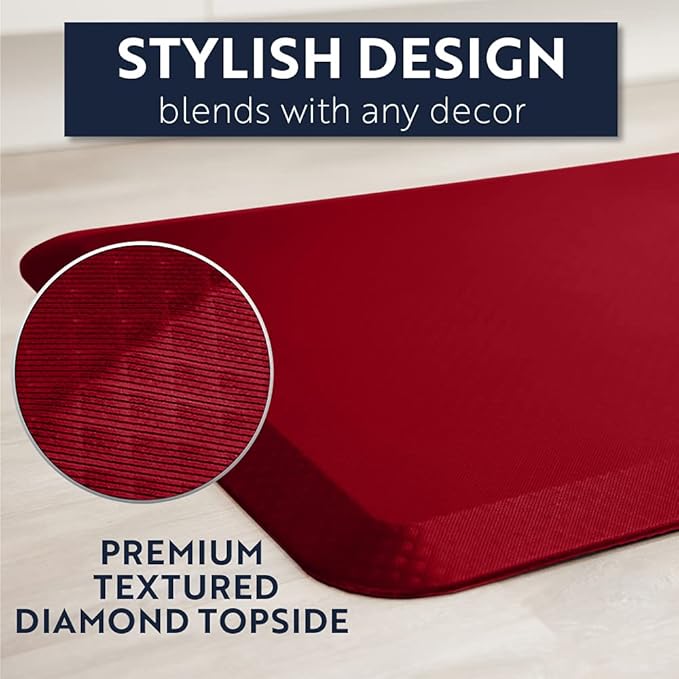 KANGAROO Thick Ergonomic Anti Fatigue Mats for Kitchen Floor, Cushioned Standing Office Desk Mat, Waterproof Scratch Resistant Topside, Supportive All Day Comfort Padded Foam Rugs, 17x24, Red