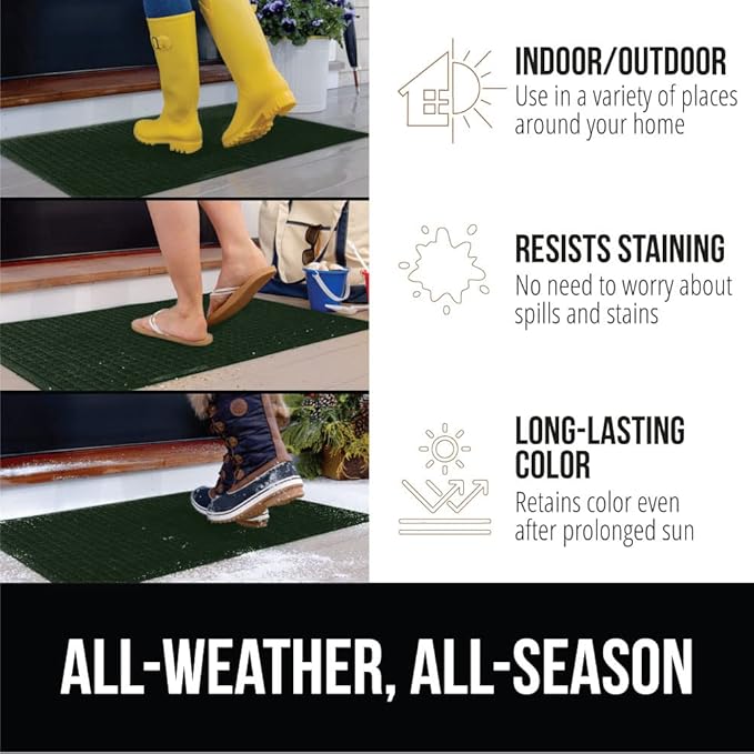 GORILLA GRIP Front Door Mat, Indoor Outdoor Ultra Absorbent HydroAbsorb Doormat, Absorbs Up to 1.7 Cups of Water, Stain and Fade Resistant, Rubber Backing Doormats, Captures Dirt, 29x17 Green