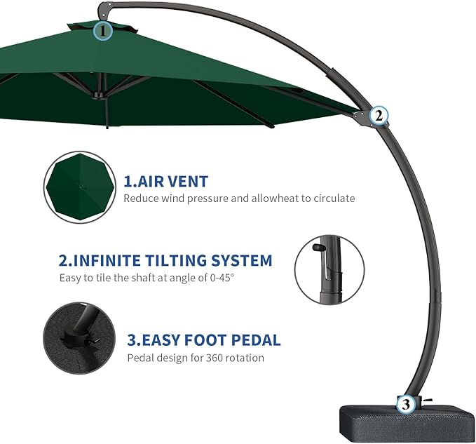 7 Piece Patio Dining Set with 11ft Patio Umbrella (Dark Green), 7 Navy Outdoor HDPE Dining Set with 6 Chairs + 1 Large Table, for Market, Pool, Garden, Backyard, Deck