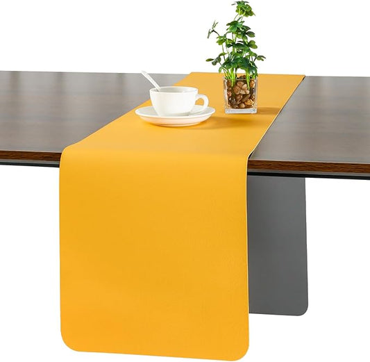 Myir JUN Table Runner Double Sided Vinyl Runner Table 55 Inch Long Runner for Table Washable Waterproof Non-Slip for Home Decorations Gray Yellow,12 x 55 inch