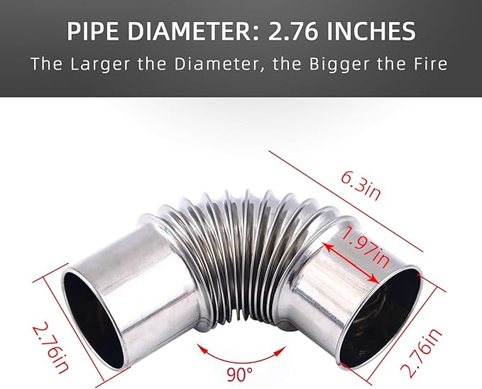 Elbow Pipe 2 PCS 90-Degree Chimney Thickened 304 Stainless Steel Flue (Suitable for CAMPJOURNEY Outdoor Camping Wood Stove) Diameter 2.76 Inches
