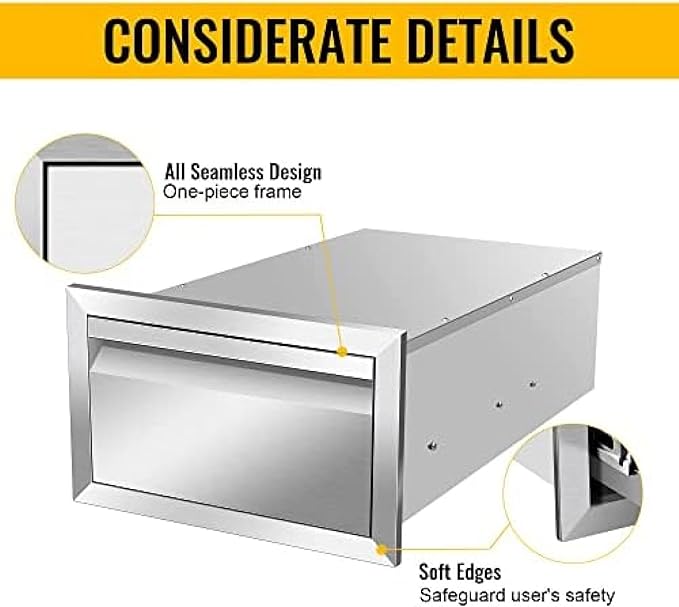 Flush Mount Stainless Steel Double Drawers with Recessed Handles for Outdoor Kitchens Or BBQ Island,-14W X 8.5H X 23D Inch