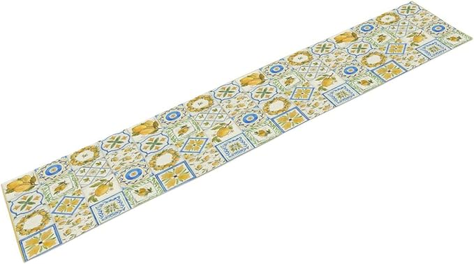 Yellow Lemon Summer Table Runner, Watercolor Spring Yellow and Blue Flower Hawaiian Style Table Runner for Holiday Party Home Kitchen Dining Table, 13x90inch