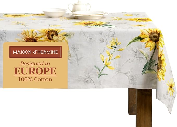 Maison d' Hermine Table Cloth Rectangle Table 100% Cotton 54 x 72 Inches Tablecloth Reusable Decorative Everyday Use for Dining Room, Farmhouse, Home, Party, Festive & Wedding Spring Summer - Candice