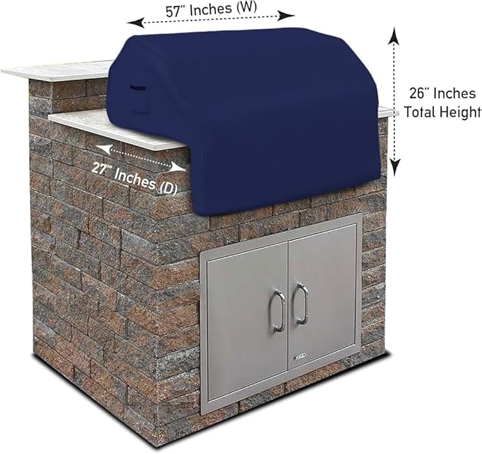 Covers & all Built-in Outdoor Grill Cover, Durable 12 Oz Waterproof Cover Max Material with Air Pocket & Elastic for Snug Fit (57" W x 27" D x 26" H Inches, Blue)