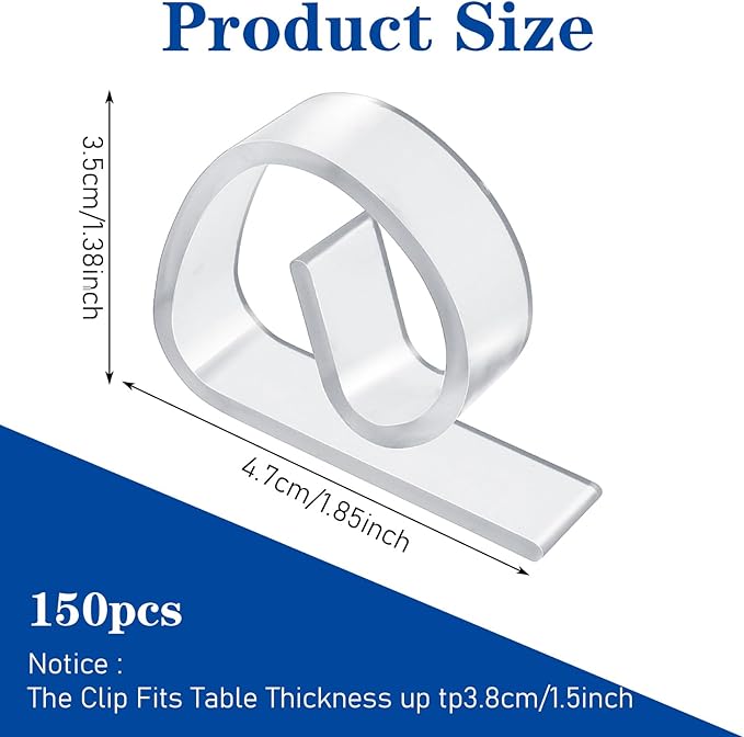 150PCS Transparent Clear Tablecloths Clips Bulk, Plastic Table Cloth Clips Skirt Windproof Tables Cover Holder Clamps for Outdoor Christmas Home Wedding Party Indoor Camping Picnic