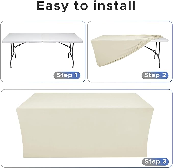 Nasitos Fitted Table Covers Stretch Spandex - 96 x 30 Inch - 2 Pack Beige Rectangle Table Clothes for 8 Foot Folding Tables, Fabric Tablecloths for Parties, Trade Show, Craft Show, Birthday