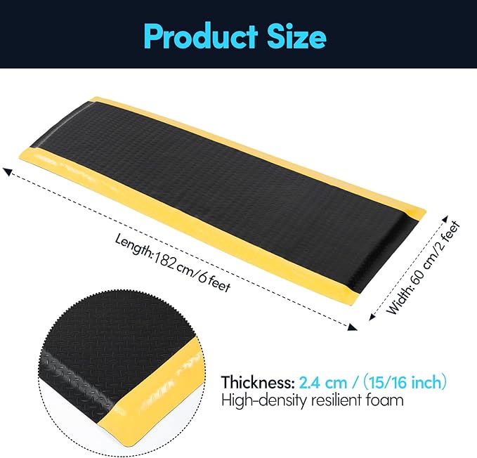 2 x 7 FT Anti Fatigue Mats Industrial 15/16 Inch Thick Soft Sponge Ergonomic Mat Durable Heavy Duty Diamond Plate for Standing Non Slip Industrial Grade Floor Mat for Leg & Back Pain