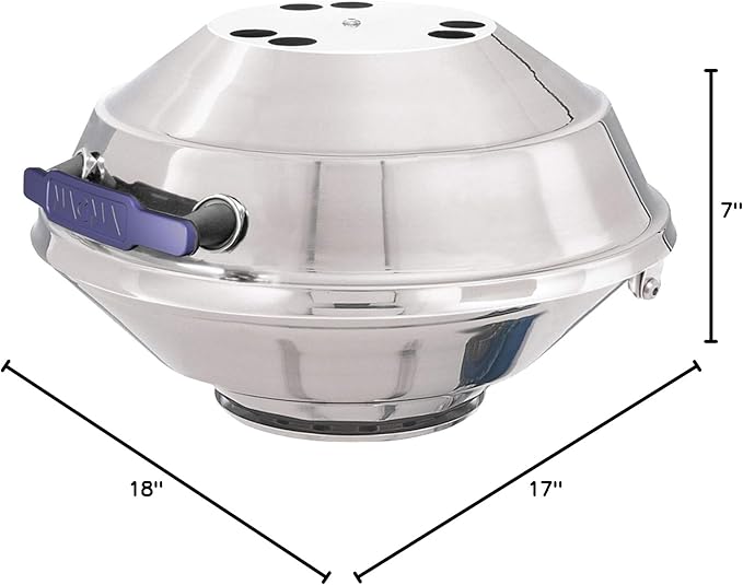 Magma A10-215 Marine Kettle Portable Gas Grill - Stainless Steel BBQ for Boats - Wind-Resistant Design, Safe Propane Connection, Stay Cool Handle - 17" Diameter