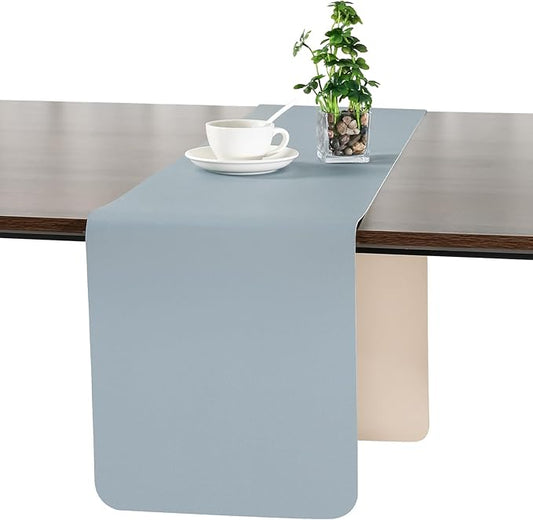 Myir JUN Table Runner Double Sided Vinyl Runner Table 72 Inch Long Runner for Table Washable Waterproof Non-Slip for Home Decorations Camel Yellow Light Blue,12 x 72 inch