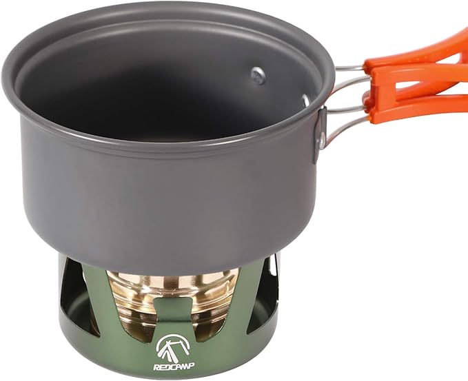 REDCAMP Mini Alcohol Stove for Backpacking, Lightweight Brass Spirit Burner with Aluminium Stand for Camping Hiking