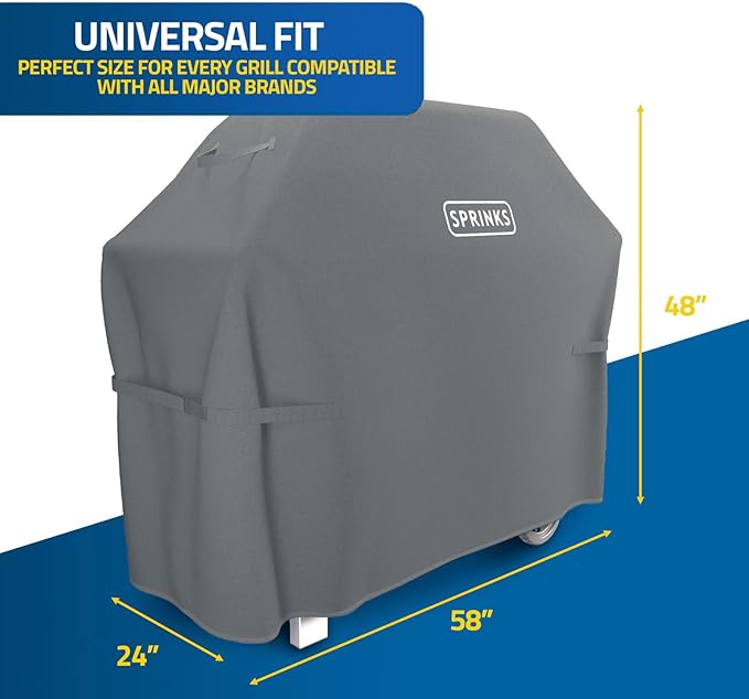 SPRINKS® Grill Cover Weatherproof Grillcover for Weber, Napoleon, Enders - Extra Handles Gas Grill Oxford 600D Fabric [58in x 24in x 48in] - Grey
