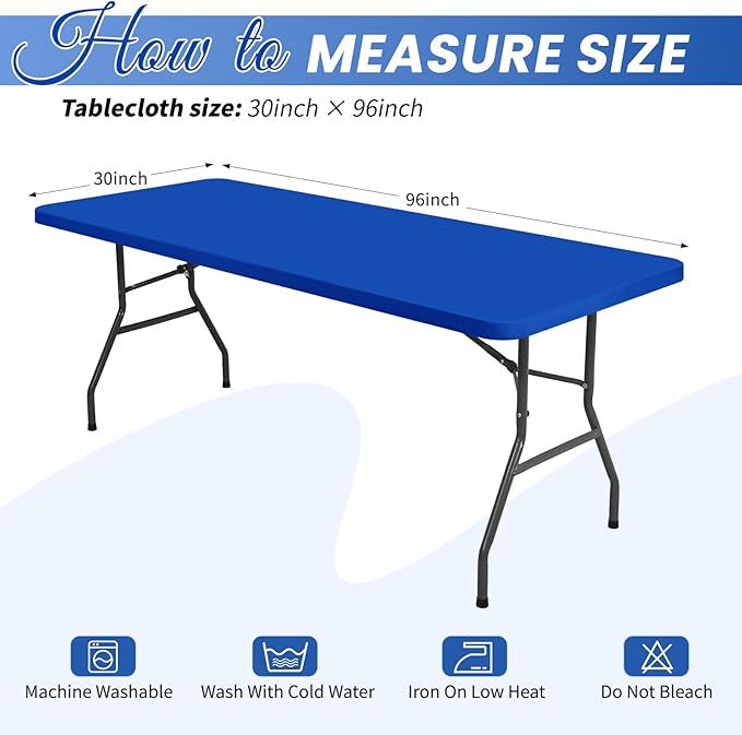 10 Pack Stretch Fabric Table Top Cap Cover, fits 8Ft Tables, Spandex Table Covers Washable Elastic Universal Rectangle Tablecloth Protector for Outdoor Party Picnic Wedding, Royal Blue, 30" W x 96" L