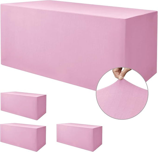 Nasitos Pink Fitted Table Covers Stretch Spandex - 72 x 30 Inch - 4 Pack Rectangle Table Clothes for 6 Foot Folding Tables, Wrinkle Resistant Tablecloths for Parties, Trade Show, Craft Show, Birthday