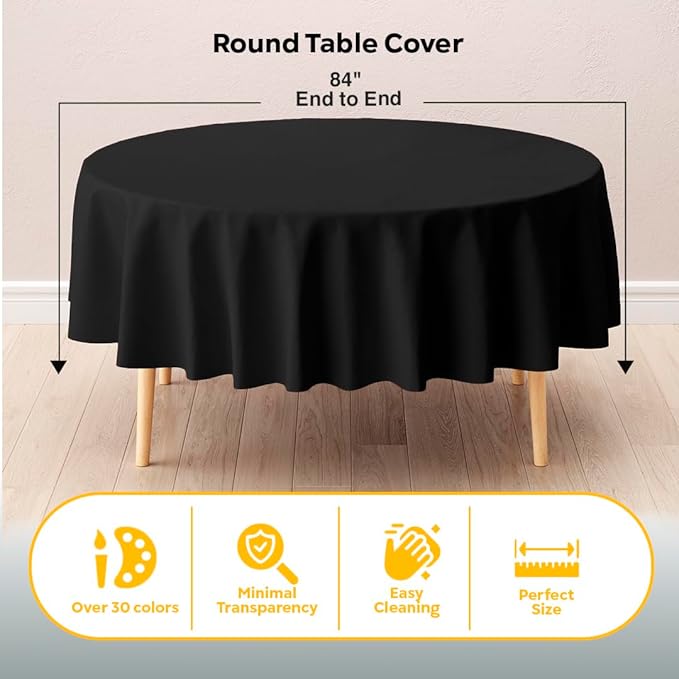 Exquisite Black Round Tablecloths Plastic Table Cloth Disposable 48 Pack 84" Inch Round Table Cloth Disposable Black Tablecloths Plastic Tablecloth Indoor/Outdoor Tablecloth Party Supplies