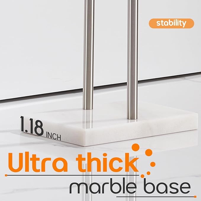 Free Standing Towel Rack Brushed Nickel 2-Tier Towel Holder for Bathroom Floor Stand with Heavy Marble Base Thicken Steady Design Stainless Steel AN7001BR