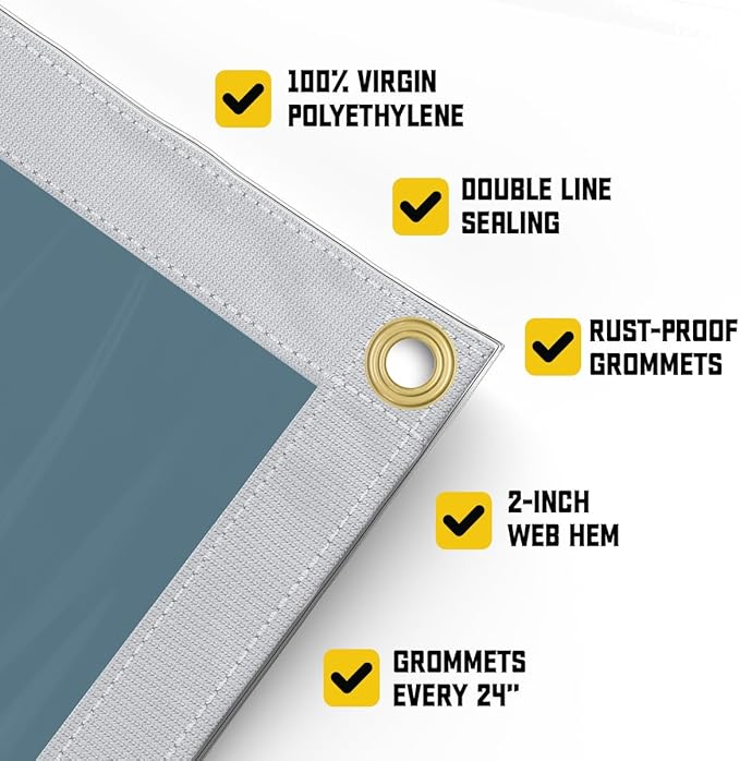 Core Tarps 30 Mil Extreme Heavy Duty Clear Tarp with Gromments - 8x20ft Super Clear Tarps Heavy Duty Waterproof Vinyl Tarpaulin, Transparent Tarp for Outdoor, Camping & Construction, Clear Grey