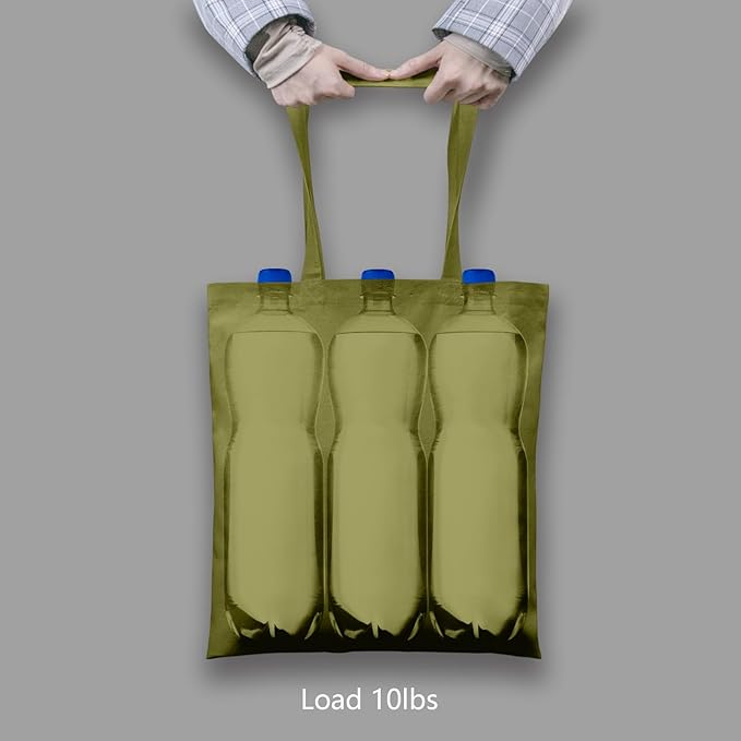 TOPDesign 6-Pack Economical 16"x15" Olive Green Cotton Tote Bags, Lightweight Medium Reusable Grocery Shopping Cloth Bags, Suitable for DIY, Advertising, Promotion, Gift, Activity