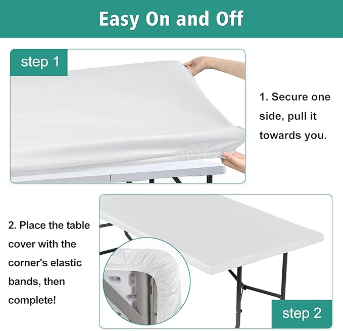 LUSHVIDA 2 Packs Vinyl Card Tablecloth with Flannel Backing 36x36 inch - Waterproof Plastic Picnic Table Cover for Square Folding Table Cloth with Elastic Corners, White