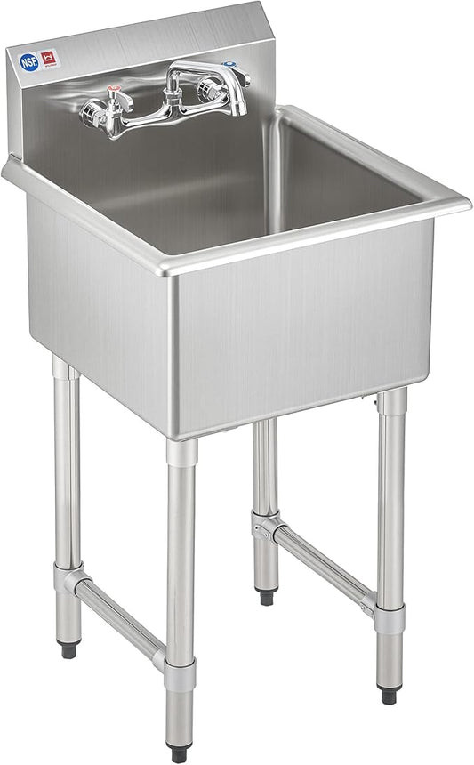 WILPREP 1-Compartment Sink, 18x18x12 in. Kitchen Sink with Strainer X-Shaped Guides Backsplash, Freestanding Single Bowl Utility Sink, Work Station Sink for Garage Kitchen Laundry Room Pet Salon