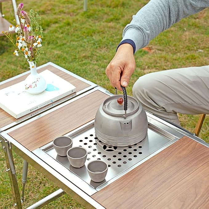 Wild Journey IGT 304 Stainless Steel Folding Table Portable Outdoor Vacation Party Camping Picnic BBQ Tools Tea Cooker Set (IGT Tea Tray)