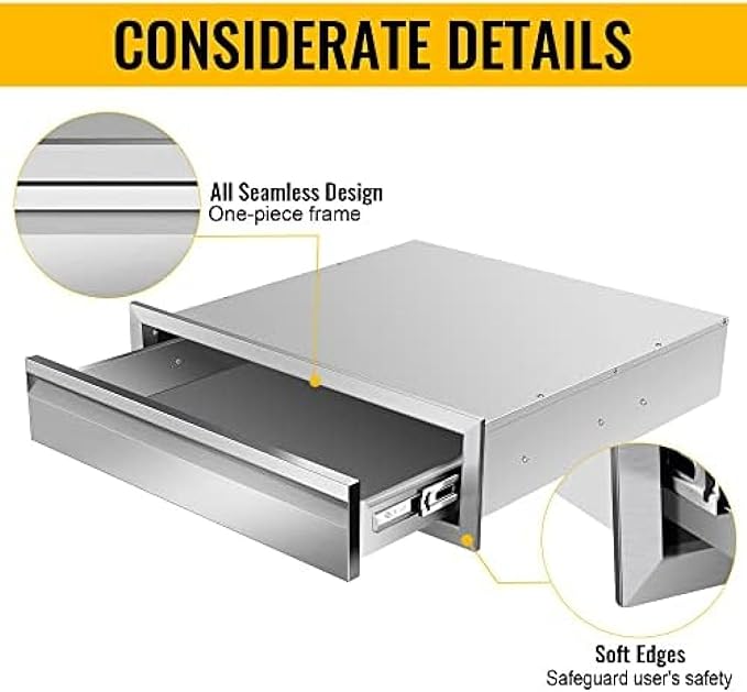 Flush Mount Stainless Steel Double Drawers with Recessed Handles for Outdoor Kitchens Or BBQ Island,-24W X 6.5H X 23D Inch