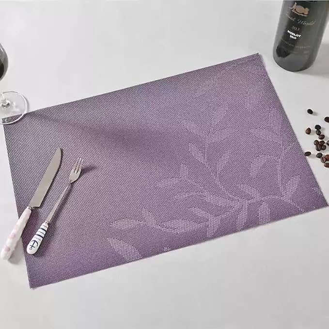 Leaf Placemats Set of 4, Non-Slip Heat-Resistant 18" x 12" Vinyl Washable Placemats for Kitchen Indoor Outdoor Party Birthdays Weddings Decoration (Purple)