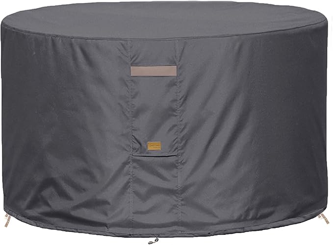Fire Pit Cover 600D Heavy Duty Waterproof Fabric With PVC Coating Round 40" Dia x 20" H Dark Grey Fits 35-38 inch Fire Pit Table Fade Resistant Outdoor Firepit Cover