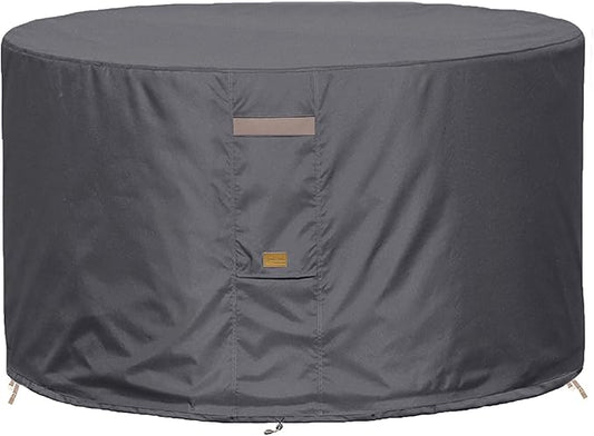 Fire Pit Cover 600D Heavy Duty Waterproof Fabric With PVC Coating Round 44" Dia x 24" H Dark Grey Fits 40-42 inch Fire Pit Table Fade Resistant Outdoor Firepit Cover