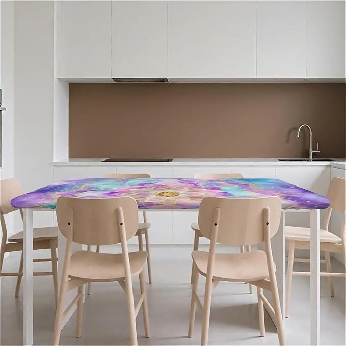 Rectangle Table Cloth Cover Waterproof Elastic Fitted Polyester Fitted Tablecloths for 4 Foot Tables for Indoor,Picnic, Camping, Outdoor （48" x 30"，Datura）