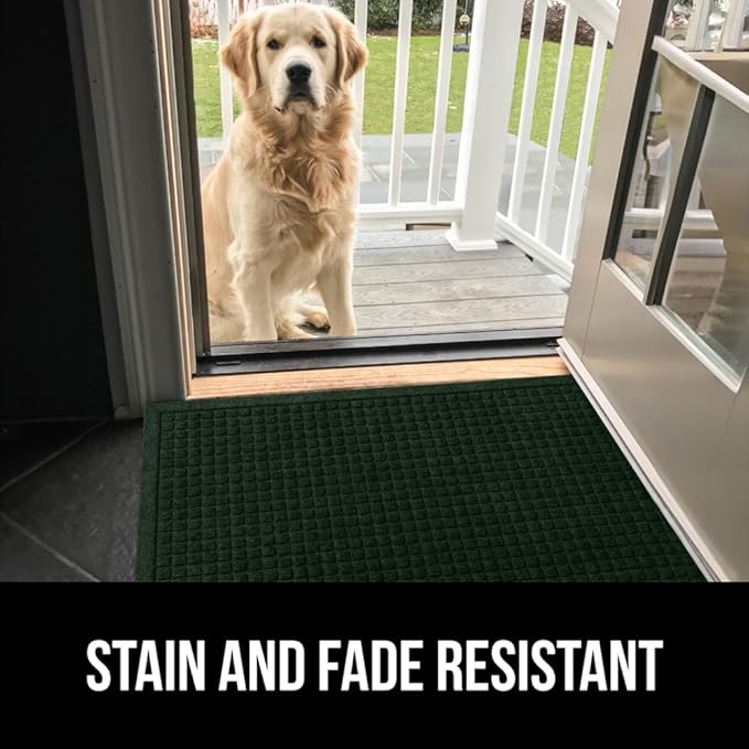 GORILLA GRIP Front Door Mat, Indoor Outdoor Ultra Absorbent HydroAbsorb Doormat, Absorbs Up to 1.7 Cups of Water, Stain and Fade Resistant, Rubber Backing Doormats, Captures Dirt, 29x17 Green