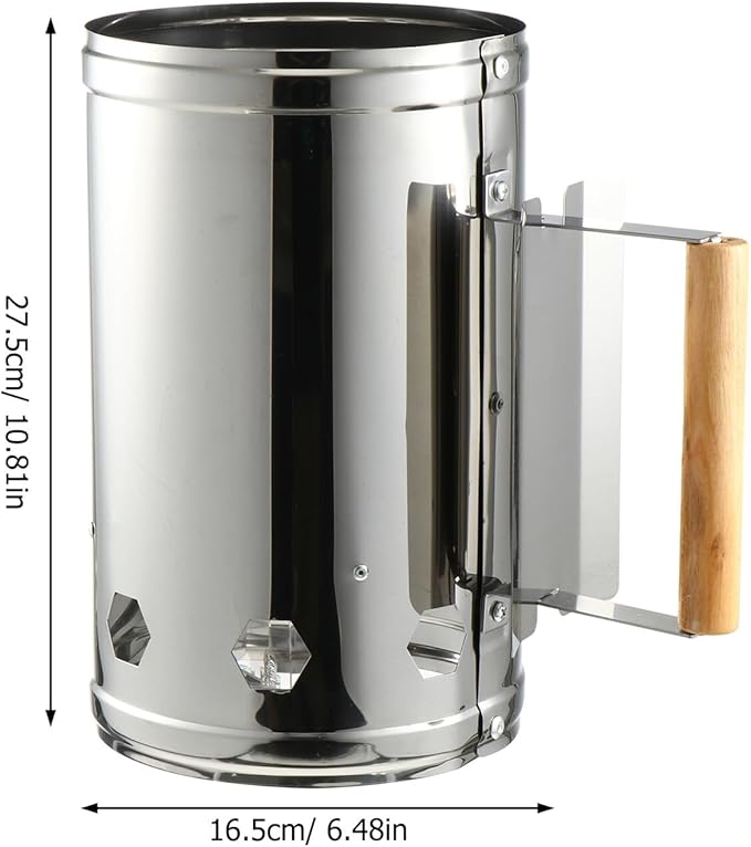 GANAZONO Quick Coal Starter Barrel BBQ Chimney Starter Grill Fire Starter with Heat Shield and Wooden Handle for Outdoor Barbecue Cooking