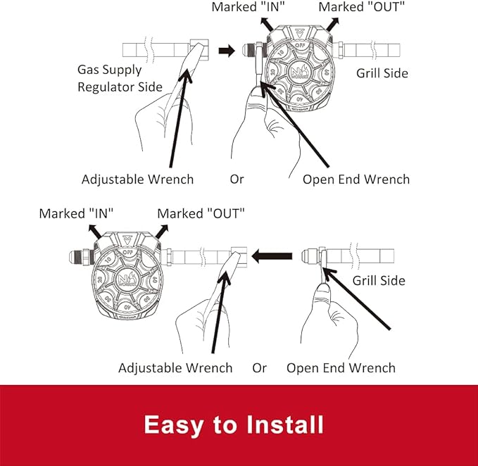 NO WORRIEZ Safety Auto Shut-Off Gas Timer for Propane & Natural Gas | Outdoor Grill, Fire Pit, Pizza Oven | – 100,000 BTU w/ 3/8" Flared Assembly Connector & Hose, Patent Pending