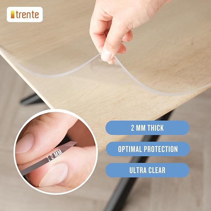 Clear Table Cover Protector, 42x76 inch , German Quality with 2 Mm Thickness, Stain Resistant Dining Pad with Beveled Edges, Washable Tablecloth, Fitted Clear Desk Cover for Indoor & Outdoor Use